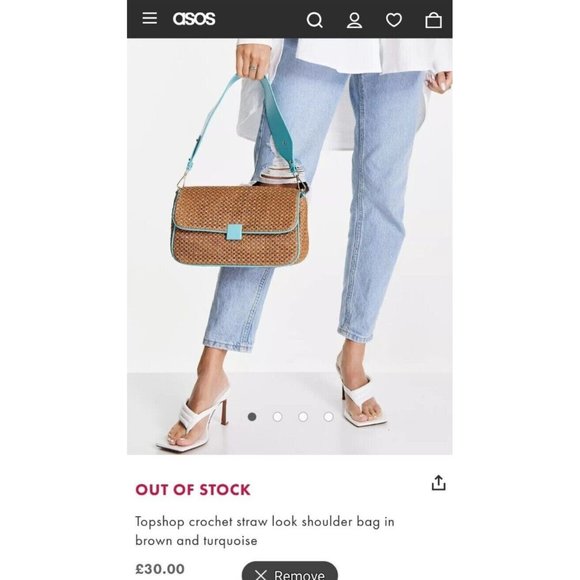 BNWoT never used Topshop Straw+Turquoise Patent Leather Shoulder Bag Purse RRP30 - Picture 2 of 16